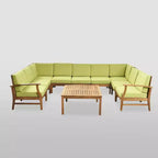 10pc Perla 10pc Acacia Wood Patio Seating Set - Teak/Green - Christopher Knight Home