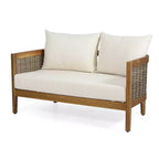Christopher Knight Home 2pc Burchett Acacia Wood and Rattan Outdoor Loveseat and Coffee Table Set with Cushions