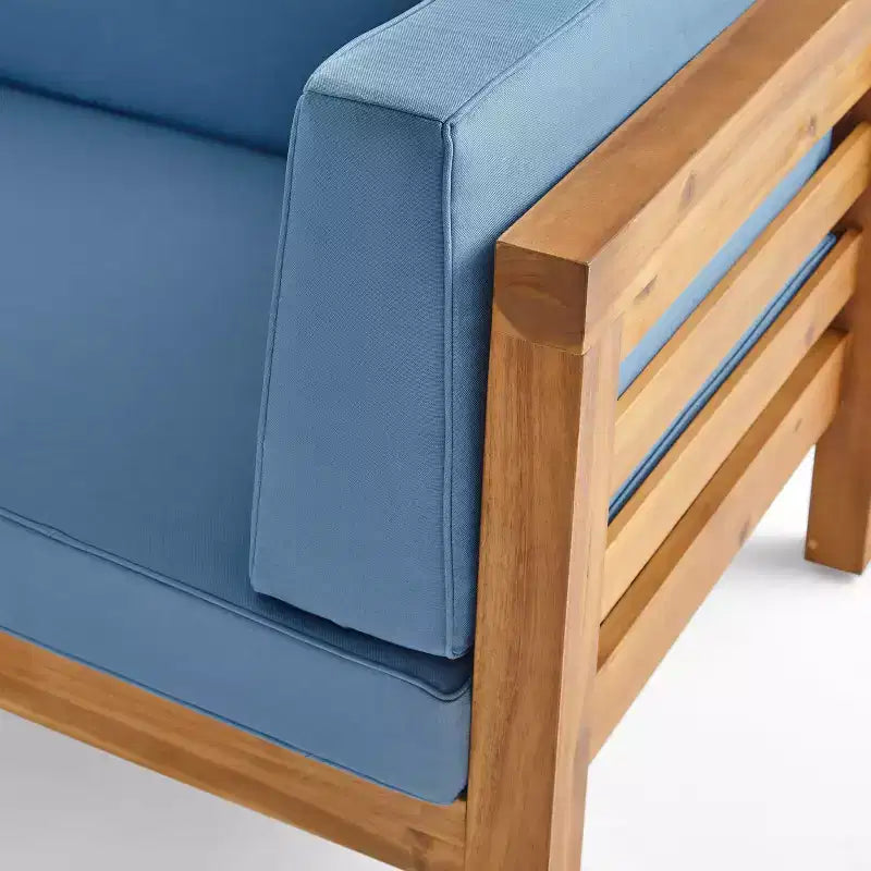 2pk Oana Outdoor Acacia Wood Right Arm Loveseat & Coffee Table with Cushion Teak/Blue - Christopher Knight Home