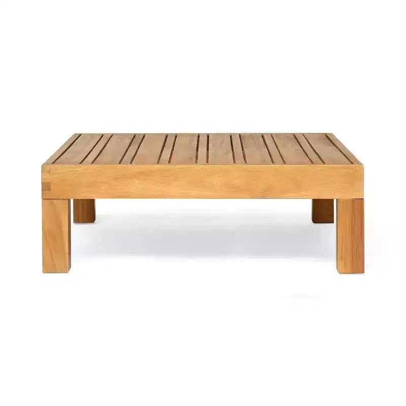 2pk Oana Outdoor Acacia Wood Right Arm Loveseat & Coffee Table with Cushion Teak/Blue - Christopher Knight Home