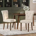 Upholstered Dining Chair Set of 2, Cream/Walnut