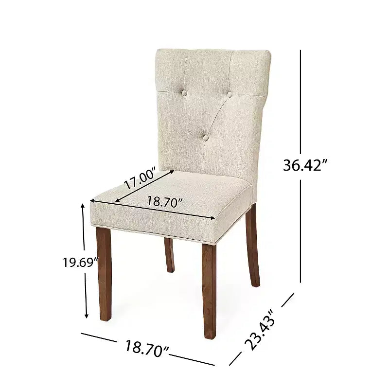 Upholstered Dining Chair Set of 2, Cream/Walnut