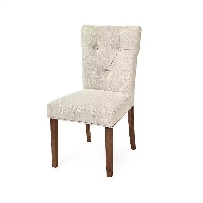 Upholstered Dining Chair Set of 2, Cream/Walnut