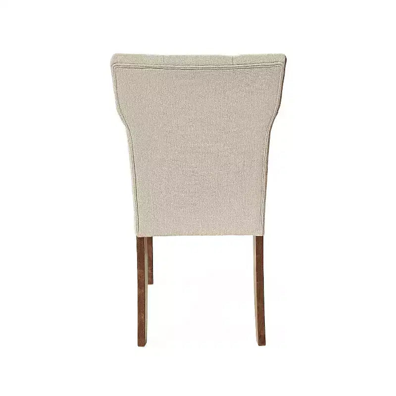 Upholstered Dining Chair Set of 2, Cream/Walnut