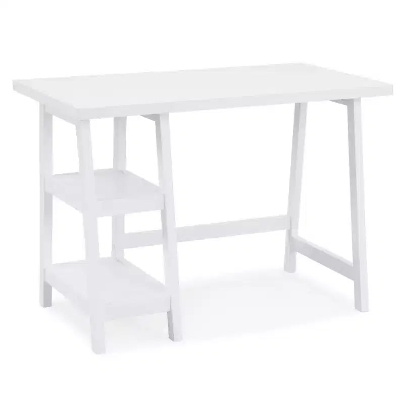 Contemporary Wood Writing Desk with Open Shelves, White