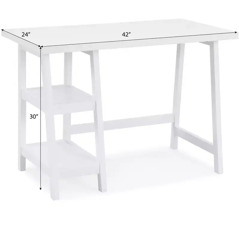 Contemporary Wood Writing Desk with Open Shelves, White