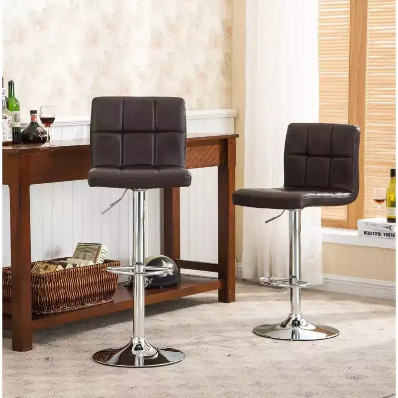 Roundhill Furniture Swivel Elegant PU Leather Modern Adjustable Hydraulic Barstools, Brown, Set of 2