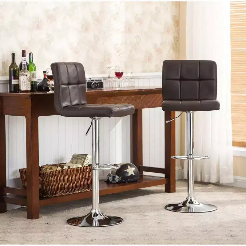 Swivel Adjustable Bar Stools, Brown, Set of 2