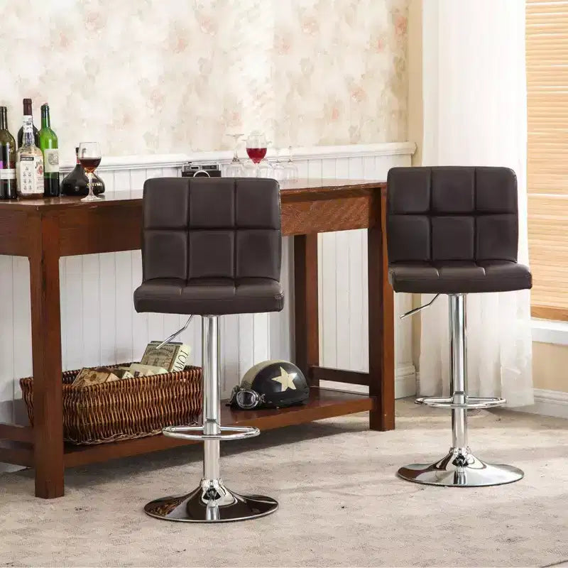 Swivel Adjustable Bar Stools, Brown, Set of 2
