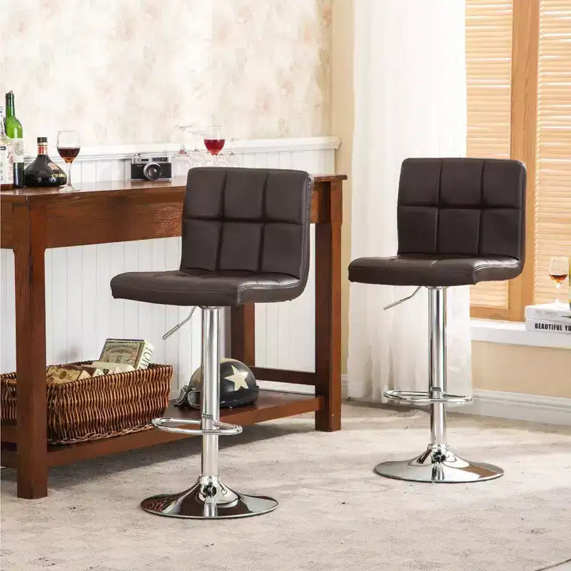 Swivel Adjustable Bar Stools, Brown, Set of 2