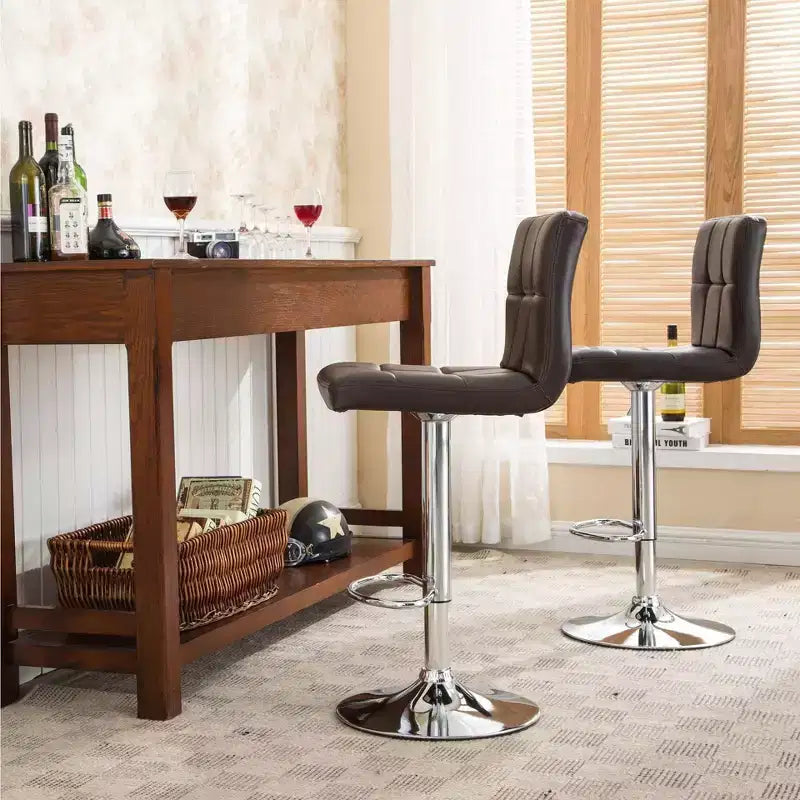 Swivel Adjustable Bar Stools, Brown, Set of 2