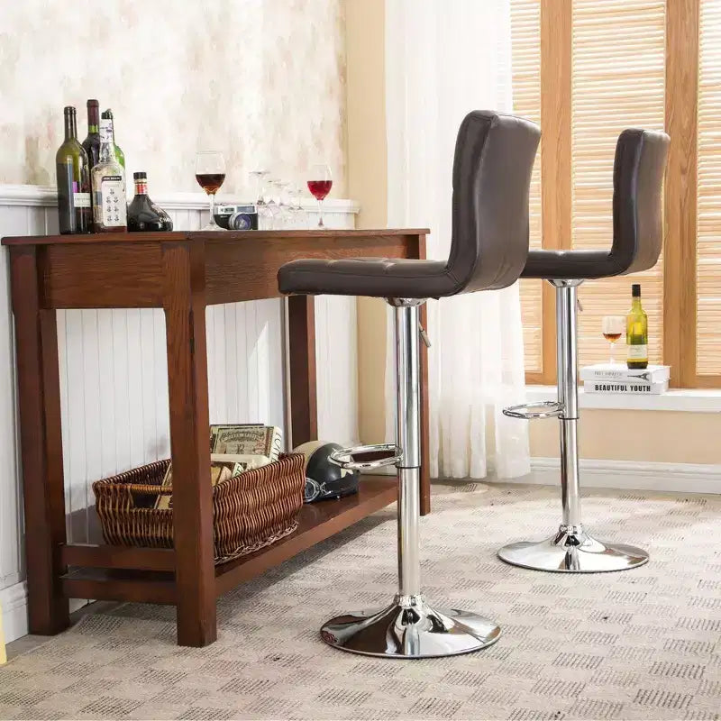 Swivel Adjustable Bar Stools, Brown, Set of 2