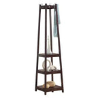 Espresso Wood Coat Rack with 3-Tier Storage Shelves