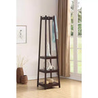 Espresso Wood Coat Rack with 3-Tier Storage Shelves