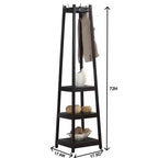 Espresso Wood Coat Rack with 3-Tier Storage Shelves
