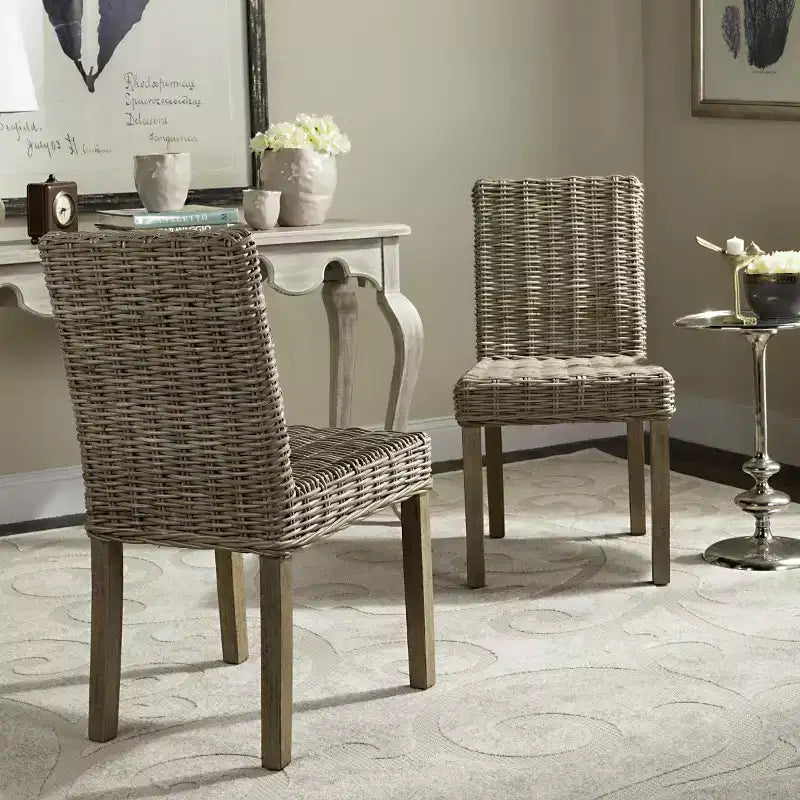 Armless Side Chair Set of 2 - Mango Wood & Rattan