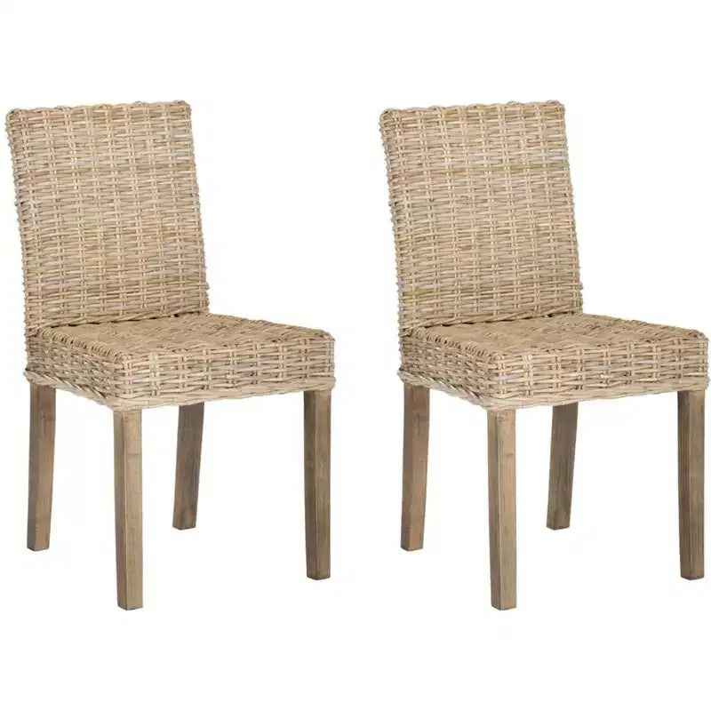 Armless Side Chair Set of 2 - Mango Wood & Rattan