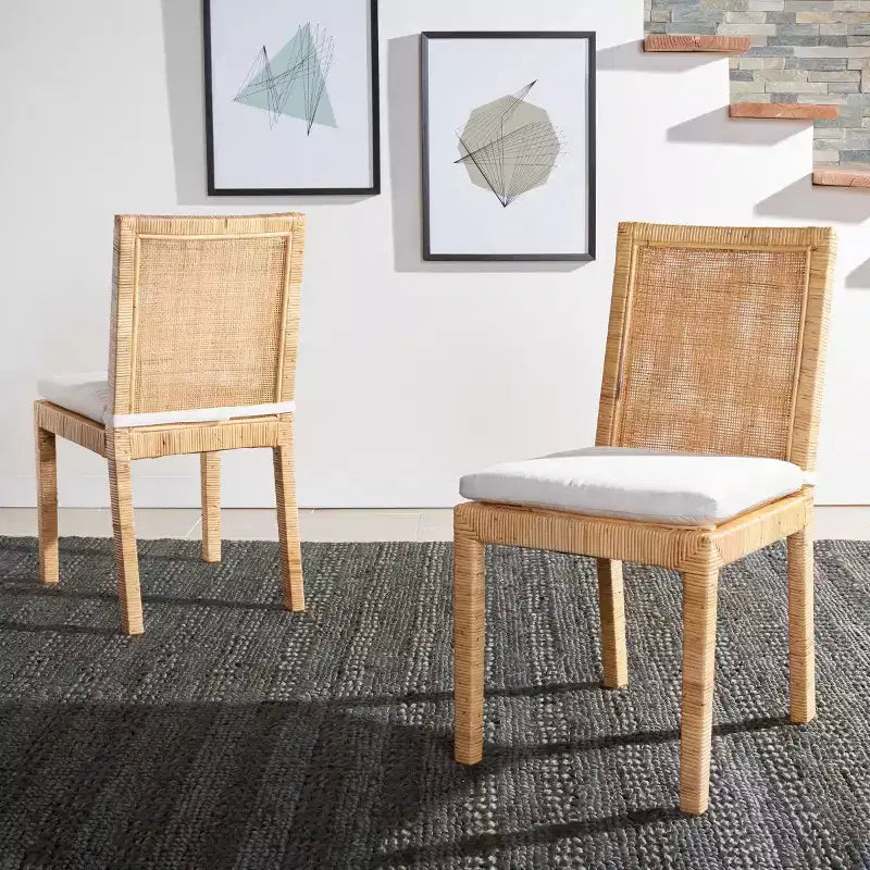 Cane Dining Chair with Cushion, Set of 2