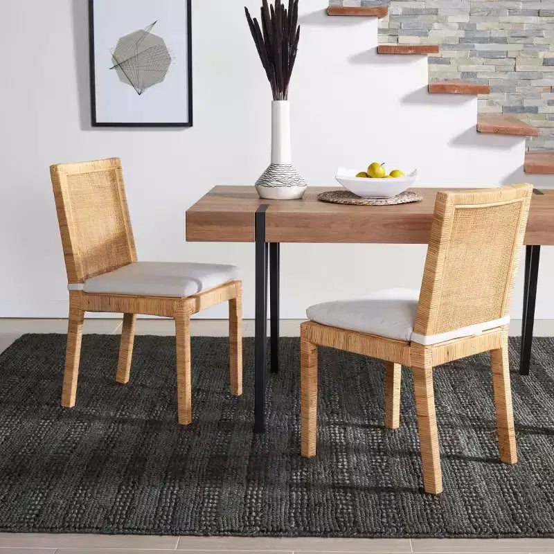 Cane Dining Chair with Cushion, Set of 2
