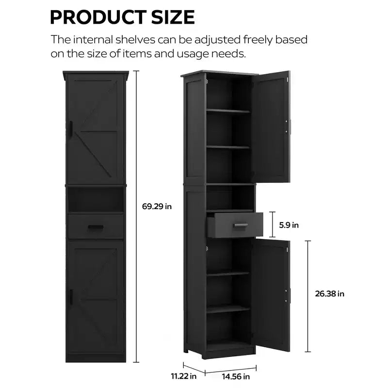 69 in. Tall Storage Cabinet with Drawer and Adjustable Shelves, Slim Freestanding Floor Cabinet