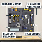 34 x 32 Steel Pegboard with 13 Attachments