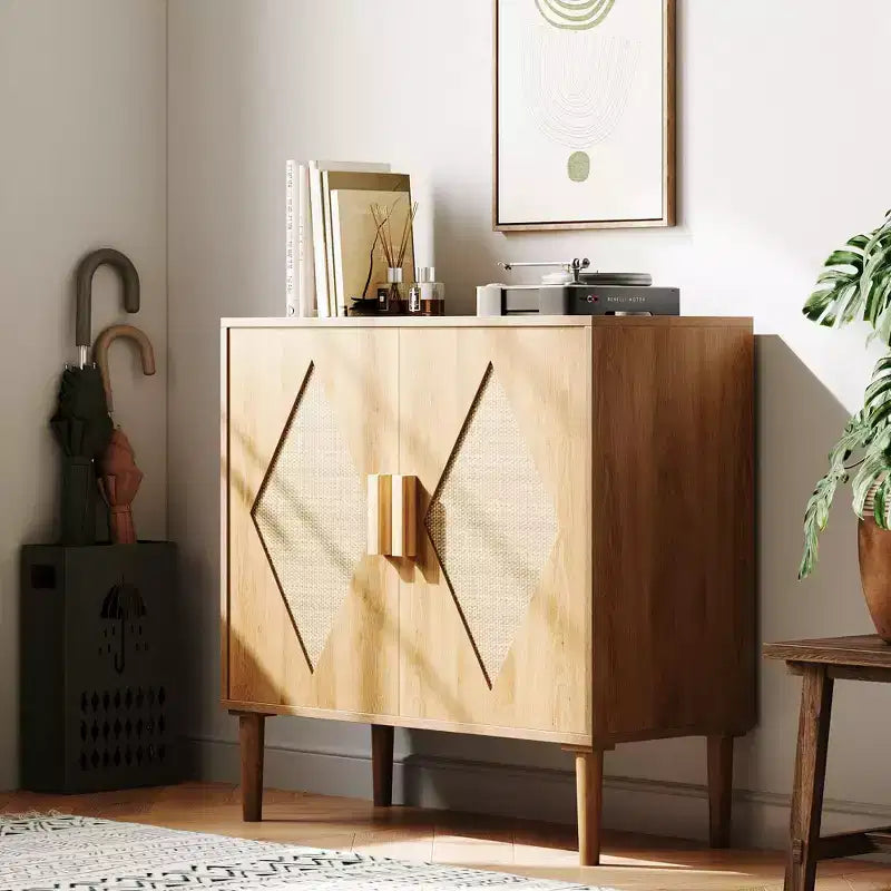Whizmax Buffet Cabinet with Storage, Storage Cabinet with 2 Rattan Decorated, Sideboard Cabinet, Accent Cabinet for Living Room, Entryway, Natural