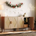 Rattan Buffet Cabinet with 2 Decorated Doors and Adjustable Shelf