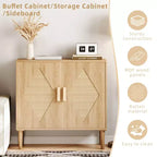 Rattan Buffet Cabinet with 2 Decorated Doors and Adjustable Shelf