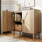 Rattan Buffet Cabinet with 2 Decorated Doors and Adjustable Shelf