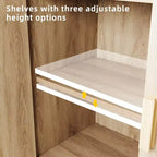 Rattan Buffet Cabinet with 2 Decorated Doors and Adjustable Shelf