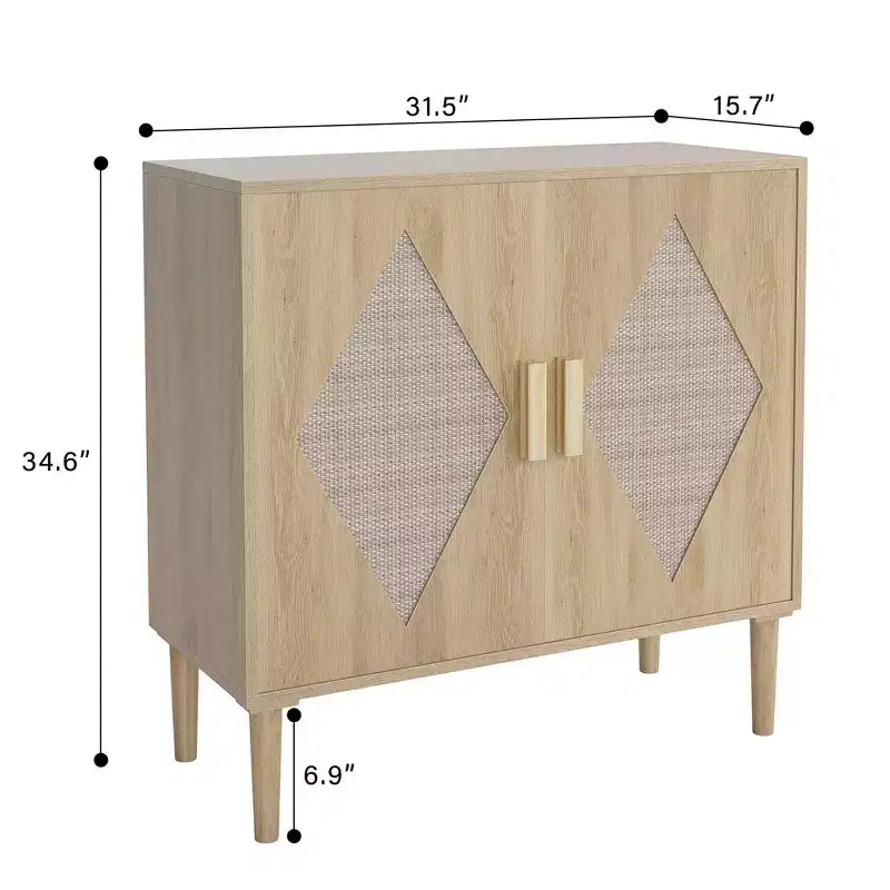 Rattan Buffet Cabinet with 2 Decorated Doors and Adjustable Shelf