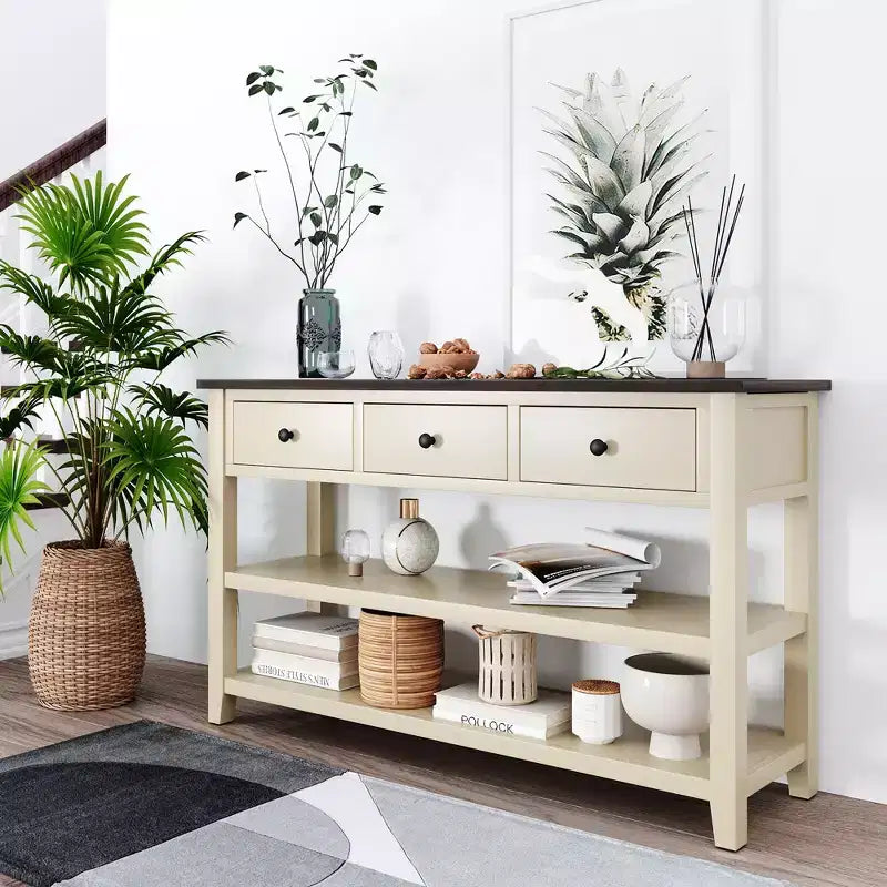 Console Table with 3 Drawers and 2 Open Shelves
