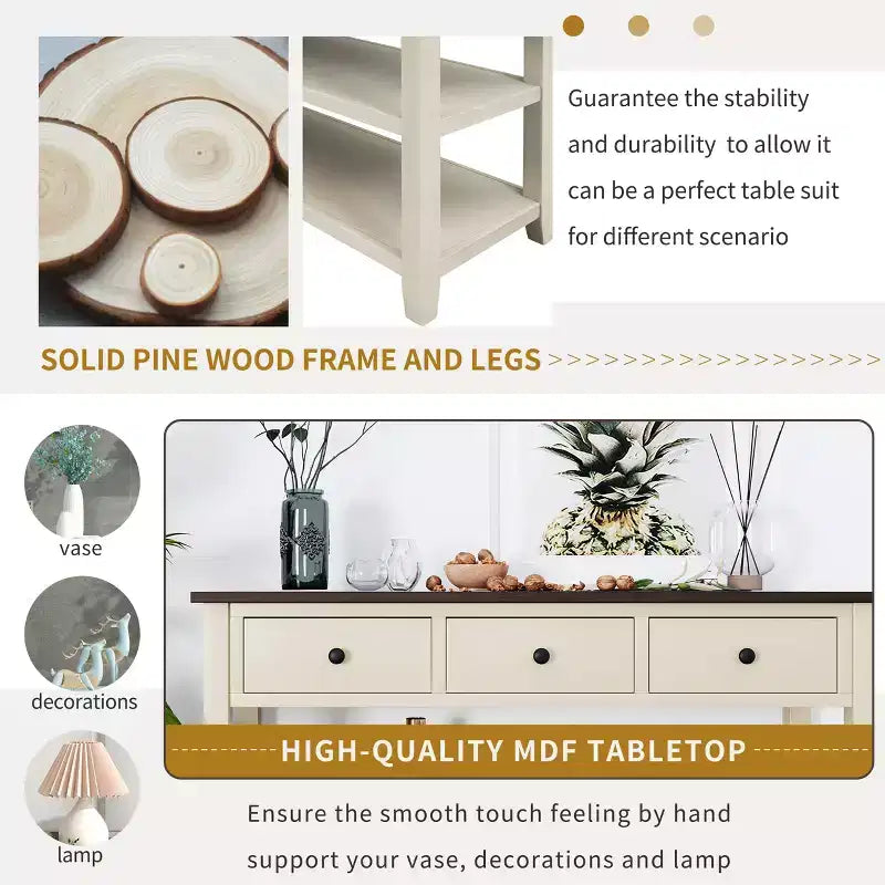 Console Table with 3 Drawers and 2 Open Shelves