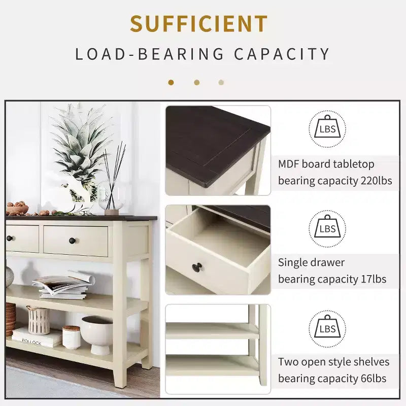 Console Table with 3 Drawers and 2 Open Shelves