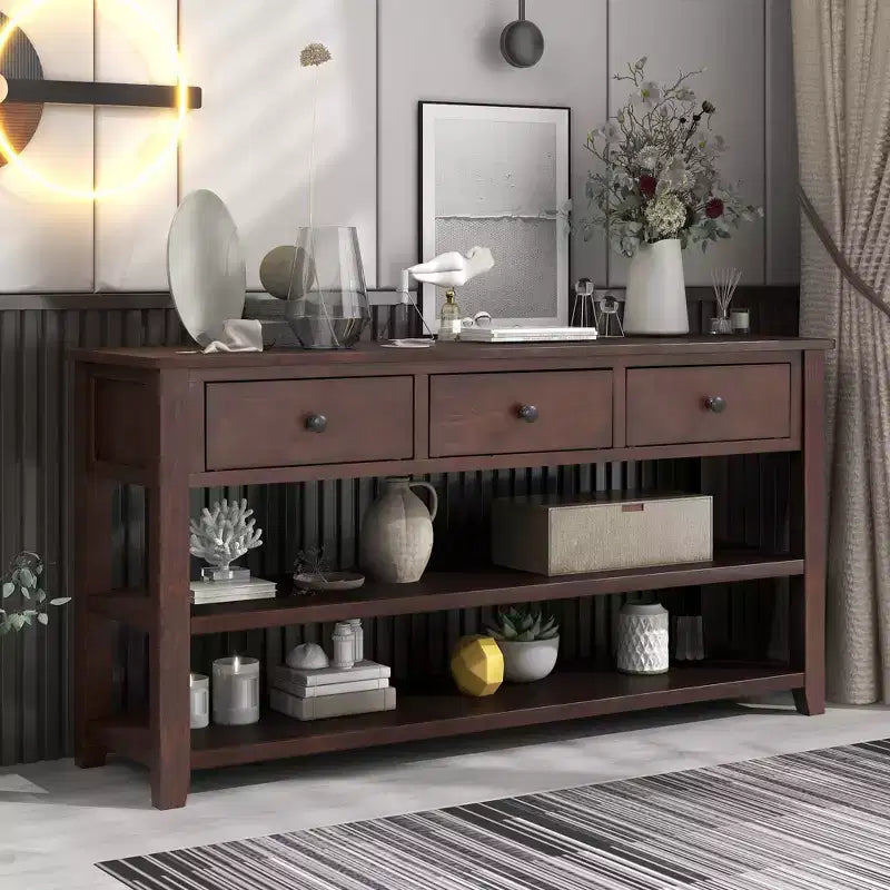 Console Table with 3 Drawers and 2 Open Shelves