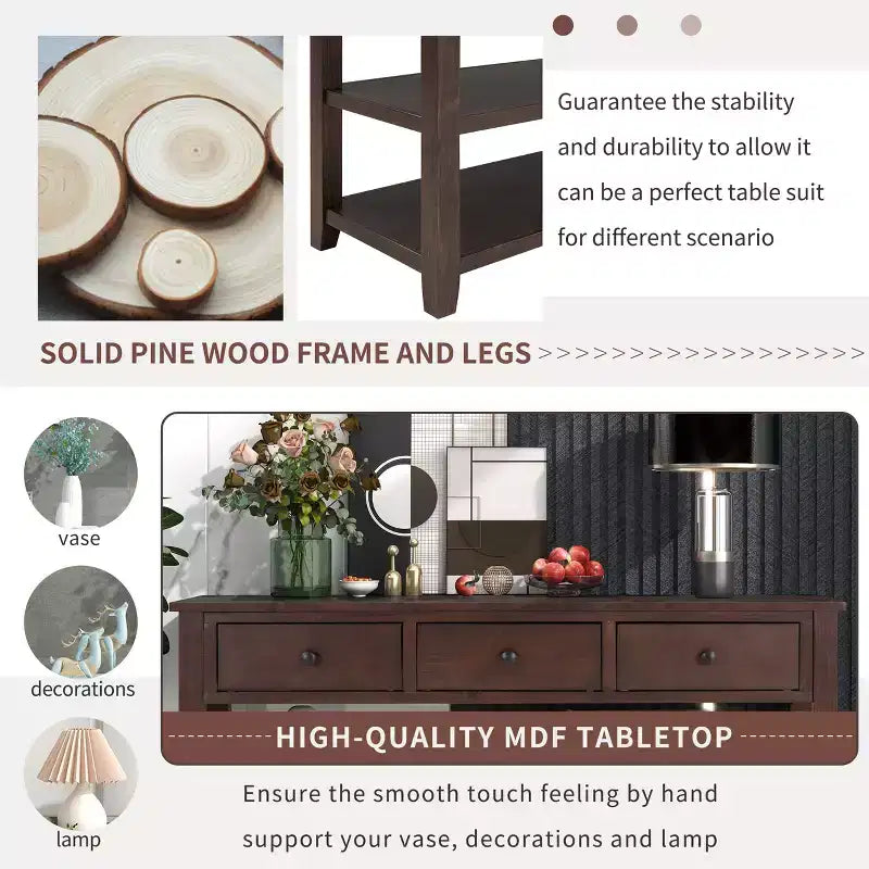 Console Table with 3 Drawers and 2 Open Shelves