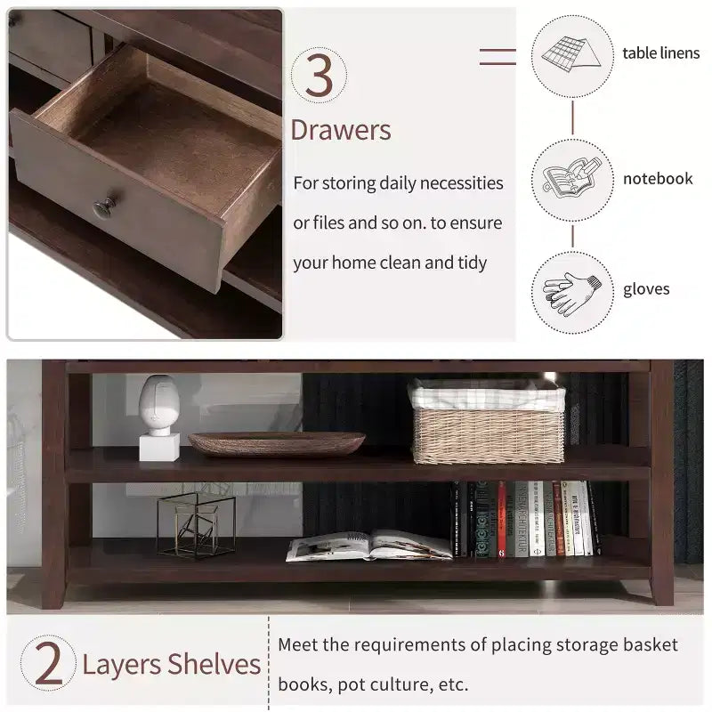 Console Table with 3 Drawers and 2 Open Shelves