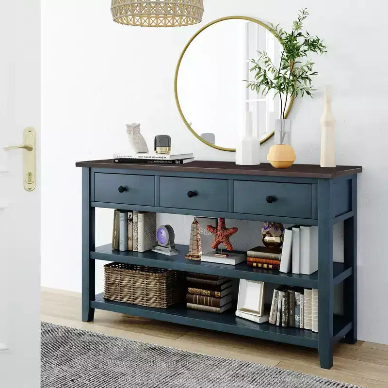 Console Table with 3 Drawers and 2 Open Shelves