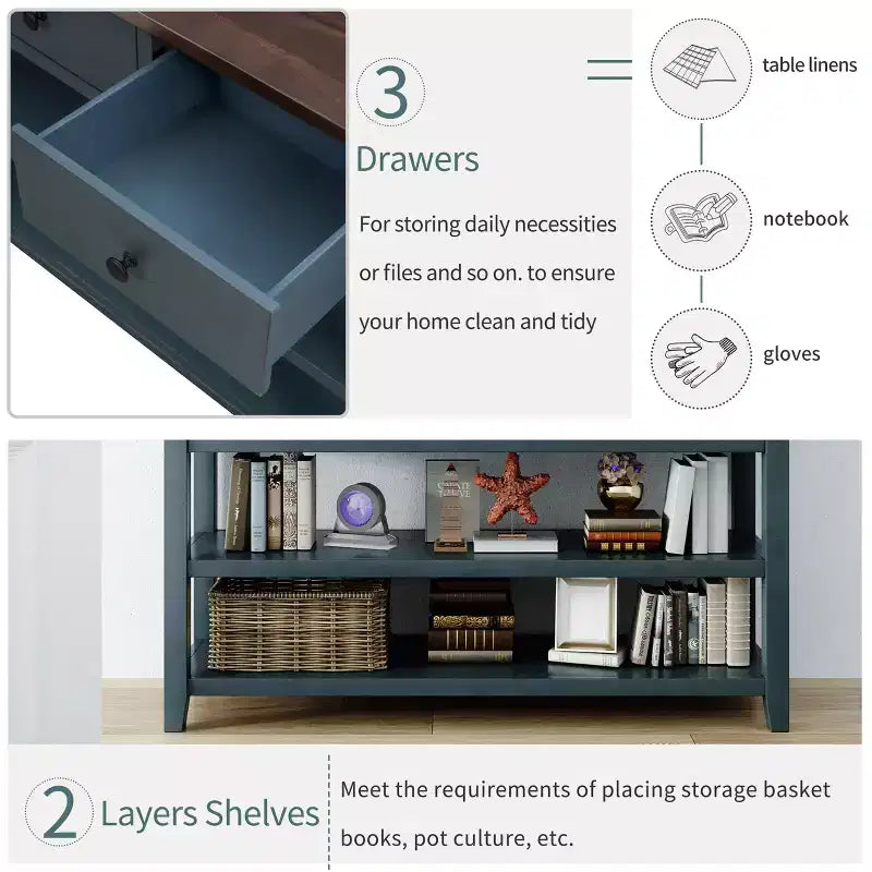 Console Table with 3 Drawers and 2 Open Shelves