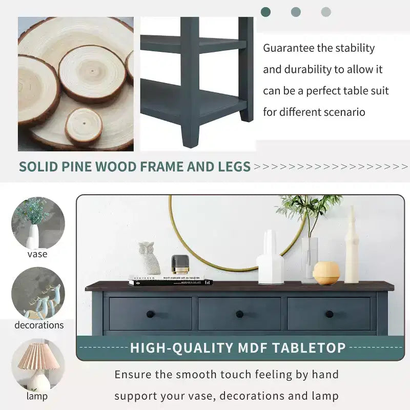 Console Table with 3 Drawers and 2 Open Shelves