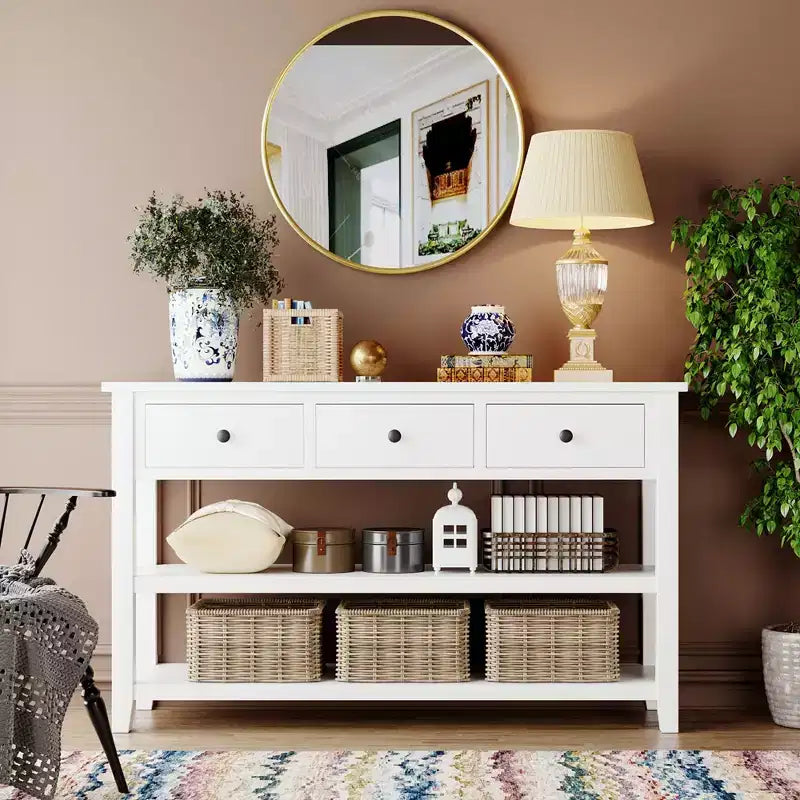 Whisen Modern Design Console Table with 3 Drawers and 2 Open Shelves