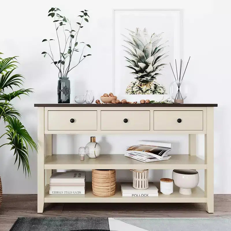 Console Table with 3 Drawers and 2 Open Shelves
