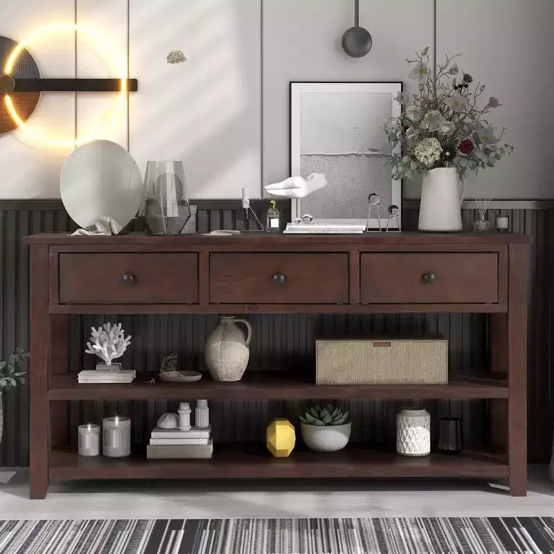 Console Table with 3 Drawers and 2 Open Shelves