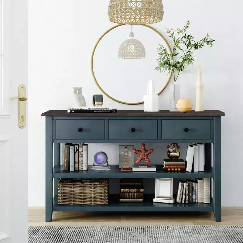 Console Table with 3 Drawers and 2 Open Shelves