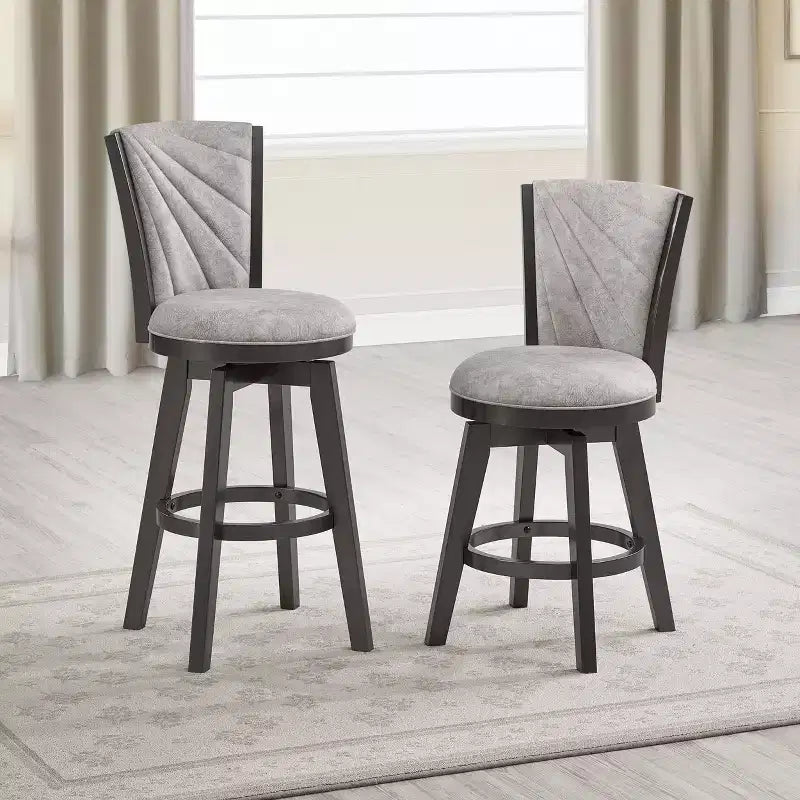 24" Upholstered Counter Height Swivel Stools, Set of 2, Silver/Gray