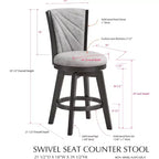 24" Upholstered Counter Height Swivel Stools, Set of 2, Silver/Gray