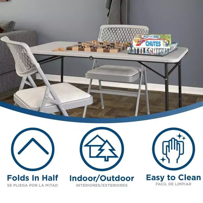 4 ft. Fold-in-Half Portable Utility Table, Gray