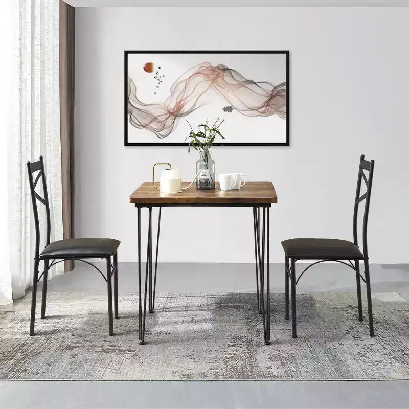VECELO Dining Table Set, 3/5 Pieces Dining Room Table Set with 2/4 upholstered Chairs for Small Space, Apartment