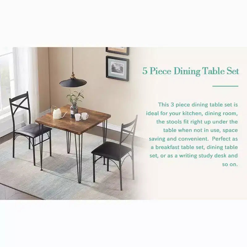 VECELO Dining Table Set, 3/5 Pieces Dining Room Table Set with 2/4 upholstered Chairs for Small Space, Apartment