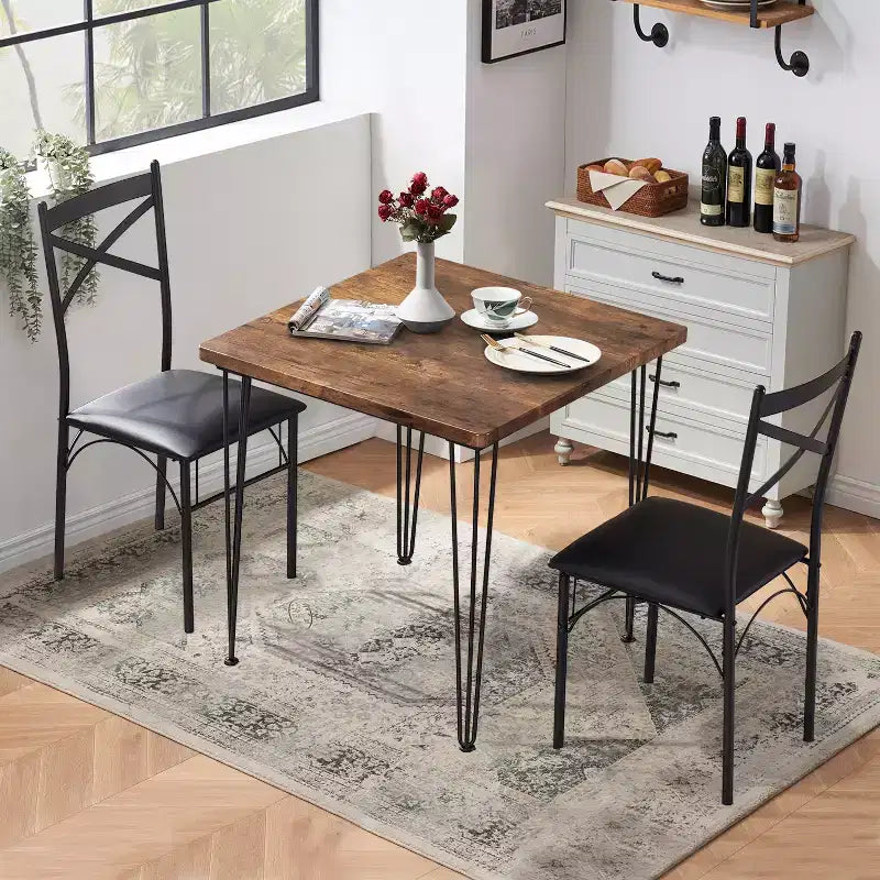 VECELO Dining Table Set, 3/5 Pieces Dining Room Table Set with 2/4 upholstered Chairs for Small Space, Apartment